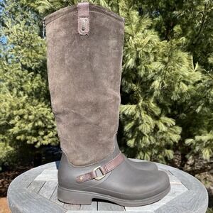 Crocs Equestrian Boots Womens Sz 11 Tall 18" Brown Suede Rubber Soles Full Zip